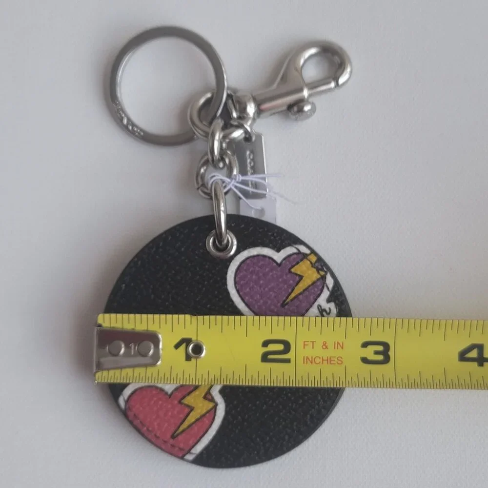 Coach Heart Bolt Print Black Coated Canvas CW475 Mirror Bag Charm Key Chain